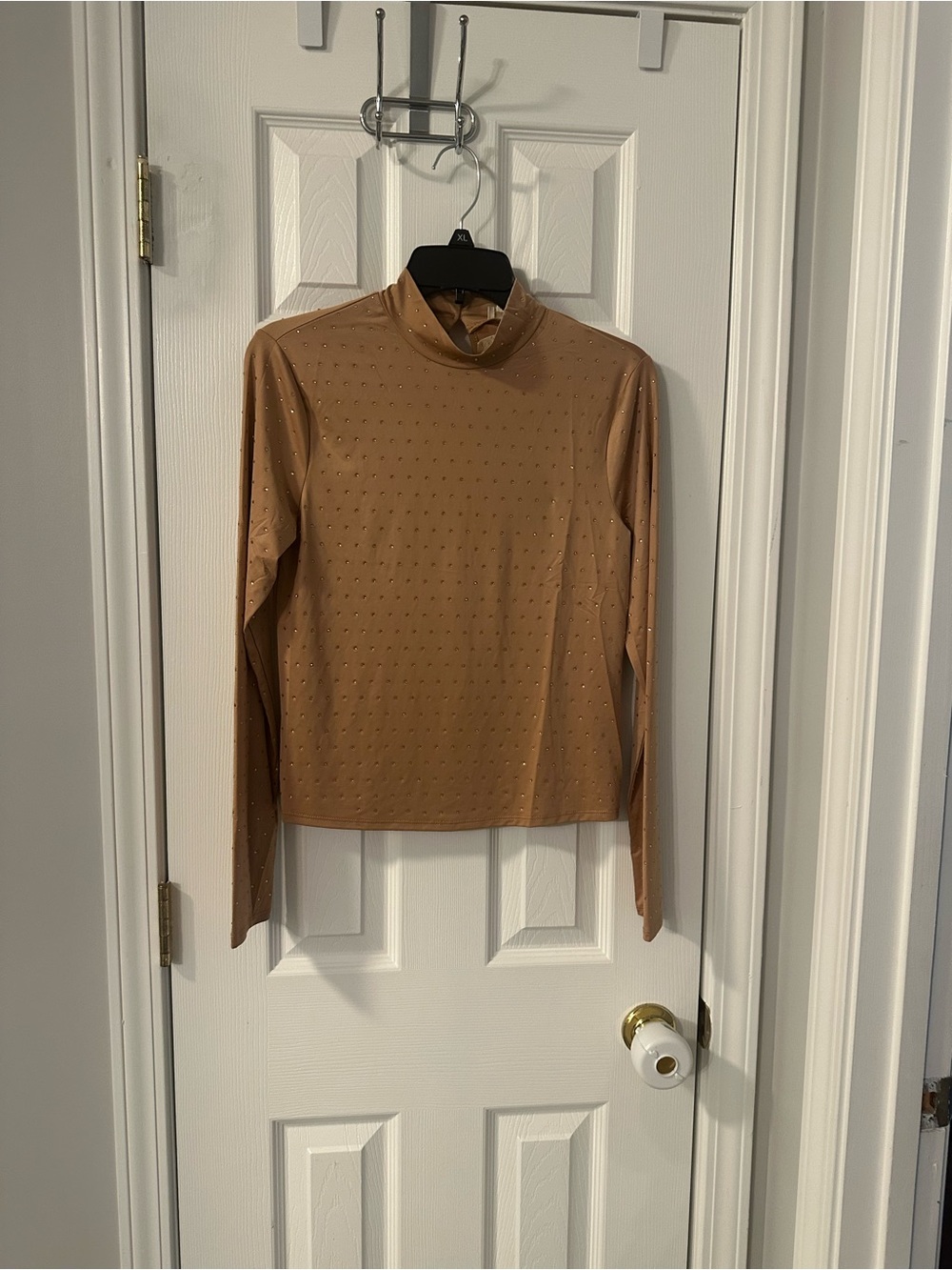 NWT Hem & Thread Tan Mock Neck Studded Long Sleeve Top